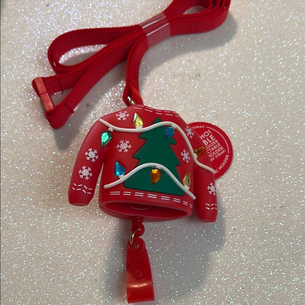 Festive Red Christmas Sweater with Tree Pocketbac Holder